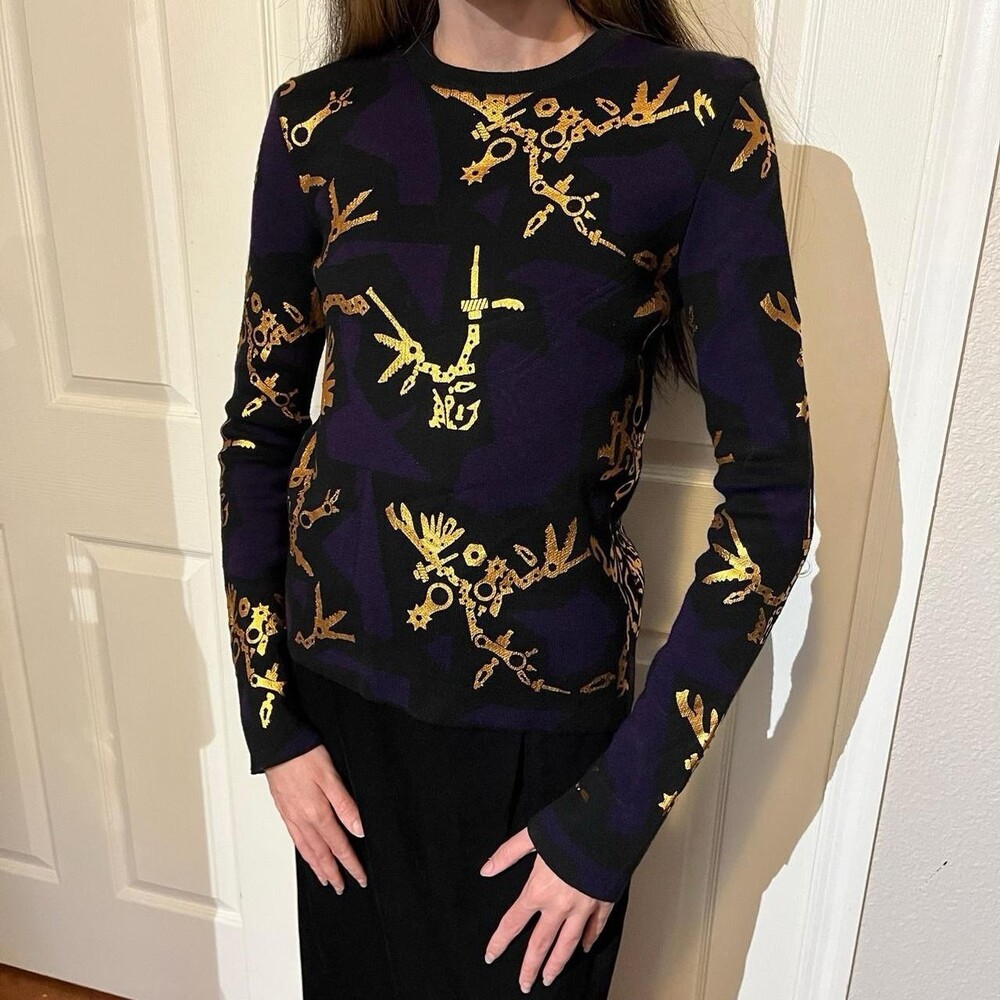 KENZO Paris Womens Baroque Wool Knit Applique Sweater Top Sweatshirt